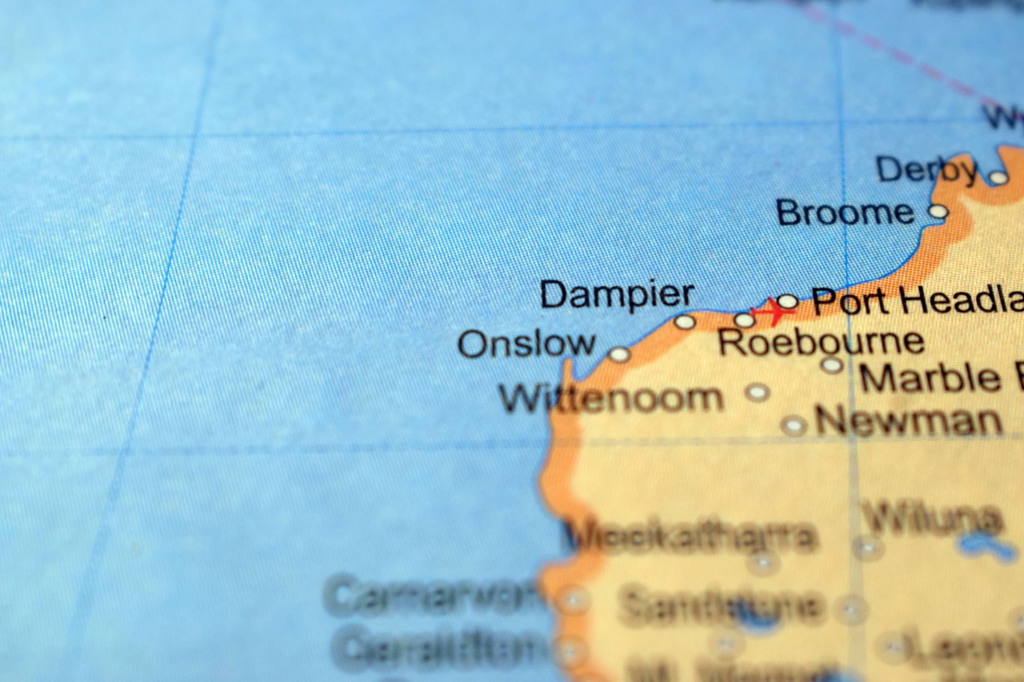 close up on map of dampier australia